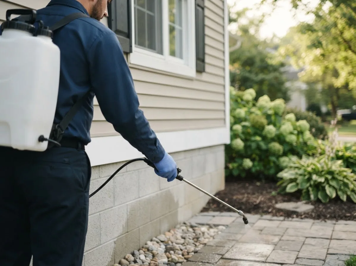 Pest control technician inspecting a home in Mather, CA